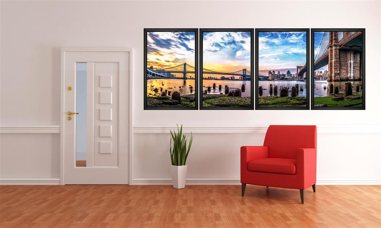 James Venuti, Manhattan Sunrise, EFX, EFX Gallery, art, photography, giclée, prints, picture frames, Manhattan Sunrise 45" multi-frame 4 section in apartment