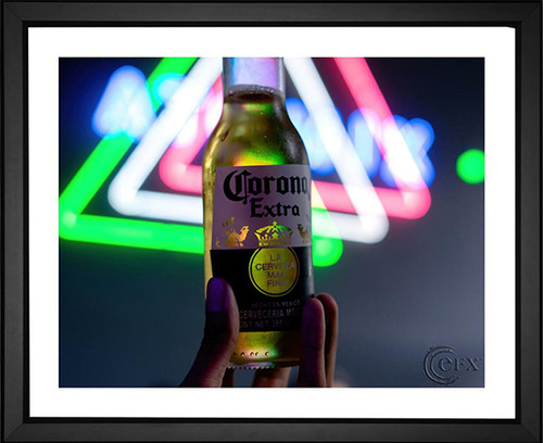 Roman Lopez, Corona Extra, EFX, EFX Gallery, art, photography, giclée, prints, picture frames neon lights corona beer bottle photograph fine art modern art