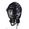 Hood Mask - Shiny Pleather Lace-Up Locking Hood Deprivation Mask with 1 Nose Hole