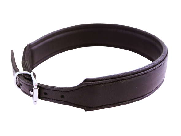 Collar - Black Leather Padded Softy Slave Collar - Plain Collar w D ring 1" wide