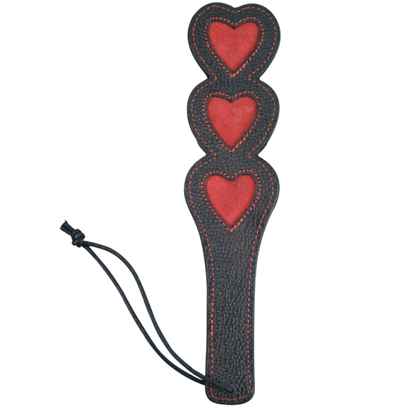 Paddle Three Heart Leather - Perfect for Impact Play, BDSM - bring some kinky fun into your playtime with an Impression Paddle - leave a trail of hearts on your lover- Perfect for Impact Play, BDSM - bring some kinky fun into your playtime