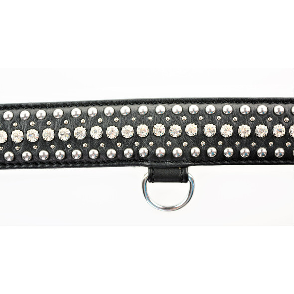 Collar Wide Padded Leather collar w/ Beads/Gems & D-Ring