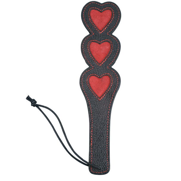 Paddle Three Heart Leather - Perfect for Impact Play, BDSM - bring some kinky fun into your playtime with an Impression Paddle - leave a trail of hearts on your lover- Perfect for Impact Play, BDSM - bring some kinky fun into your playtime