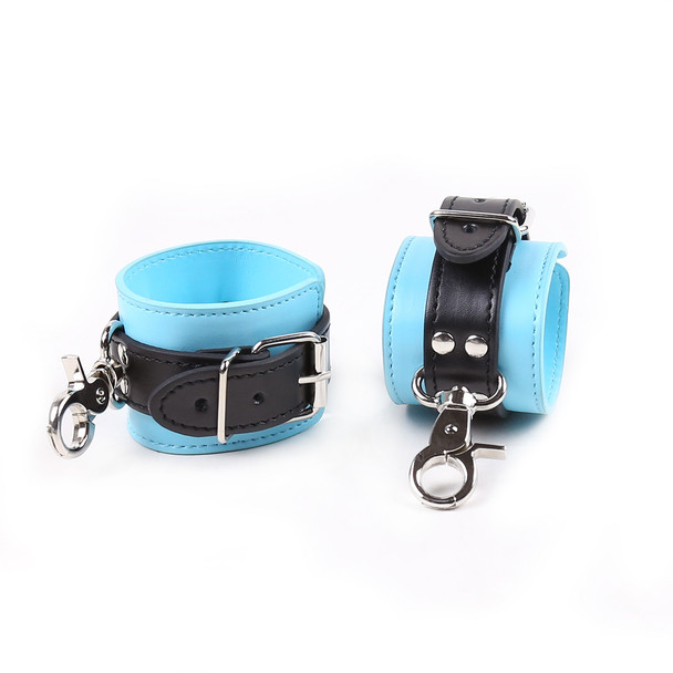 Cuff Wrist - Aqua PVC Cuff with Black Straps | Bondage | BDSM