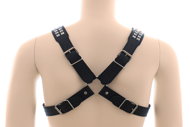 Chest Harness - Halford Style Studded X-Cross PVC Vegan Leather