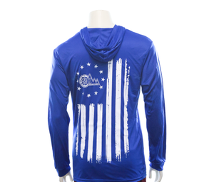 MHSA | Sun Hoodie, Royal White Logo - Back | Mile High Shooting Accessories