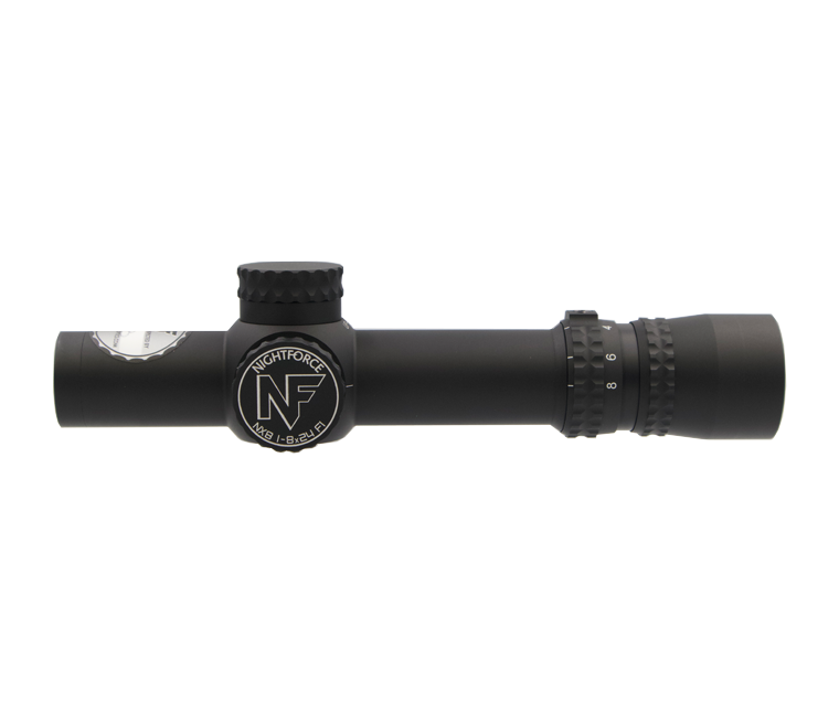 Nightforce | NX8 - 1-8x24mm F1 - ZeroStop - .2 MRAD Capped Elev, illum. - FC MIL - Left Side | Mile High Shooting Accessories