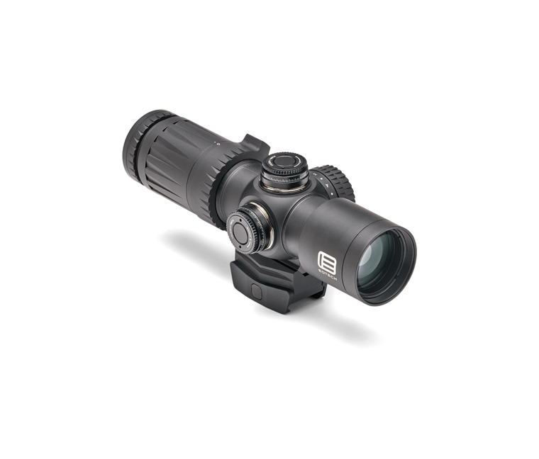 EOTech | Vudu 3-9x32 SFP, HC1 (MOA), Integrated Mount - Objective Front Right Angle, Turret Caps Off | Mile High Shooting Accessories