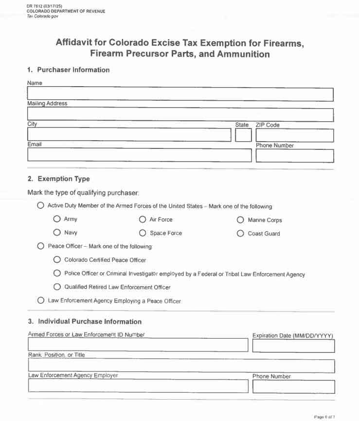 Colorado Excise Tax Exemption Form