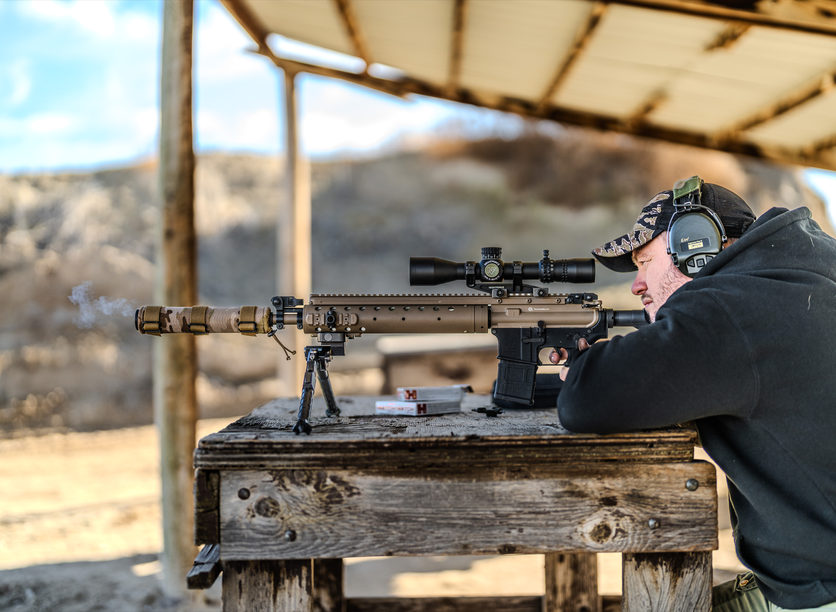 A Nightforce NX6 2-12x42 riflescope in use