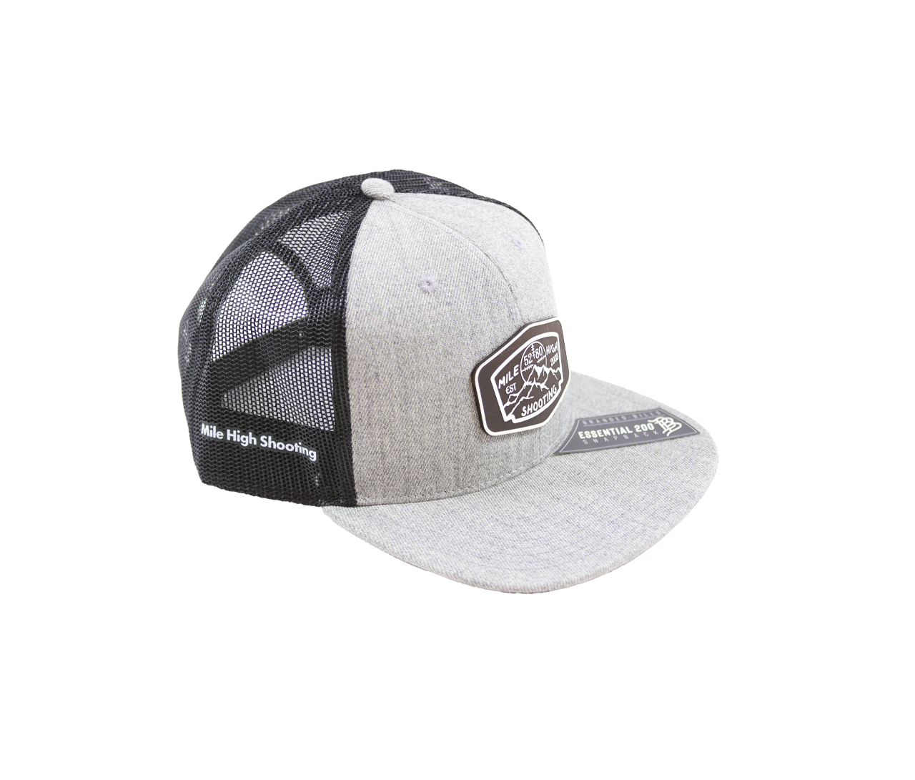 MHSA: Mile High Shooting Trucker Hat, Leather Patch, Heather Grey/Black