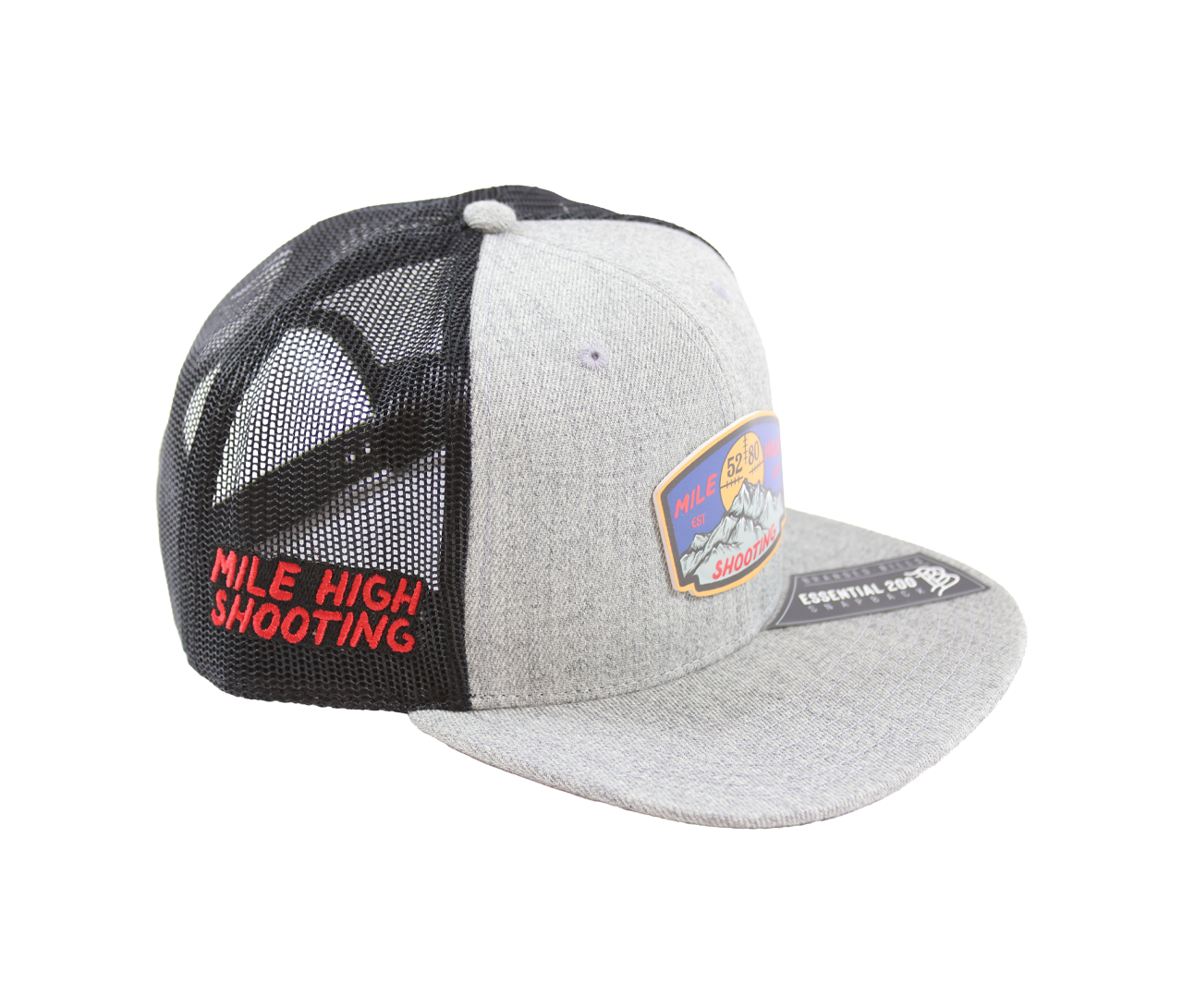 MHSA: Mile High Shooting Trucker Hat, PVC Patch, Heather Grey/Black