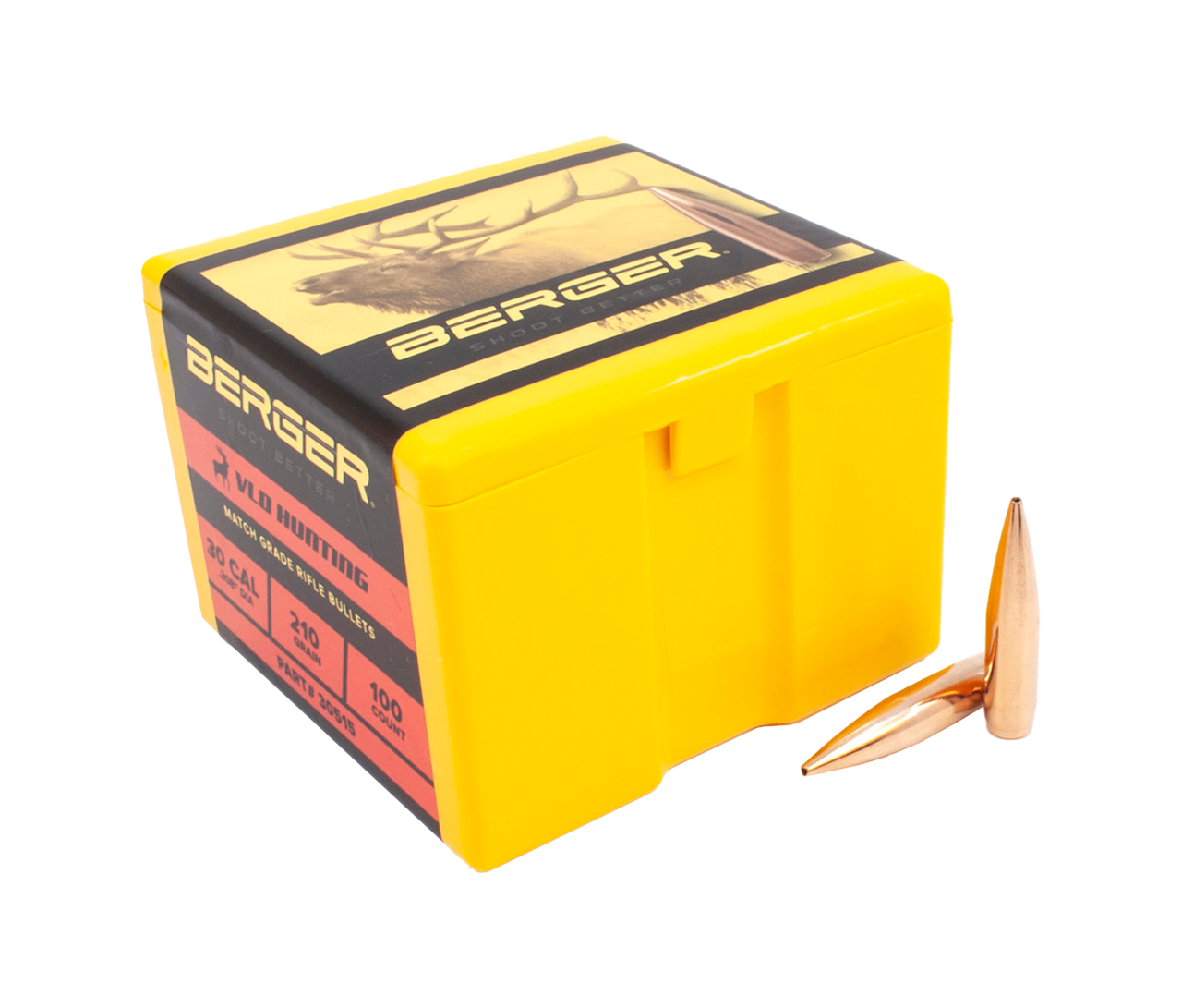 Berger 30515: 30 Cal 210gr Very Low Drag (VLD) Hunting Rifle Bullet, 100/Box