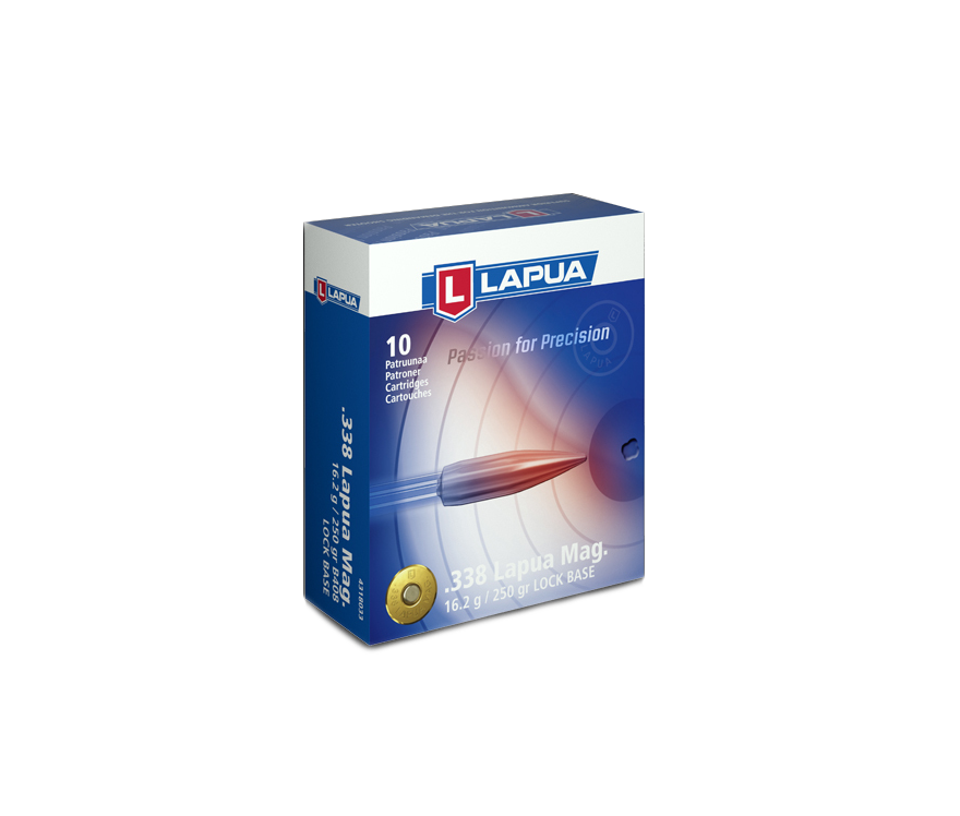 Lapua 4318033: .338 Lapua Mag 250gr Lock Base, 10/Box