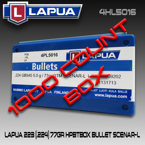 Lapua 4HL5016: 22 cal 77gr Scenar OTM 1000/Box