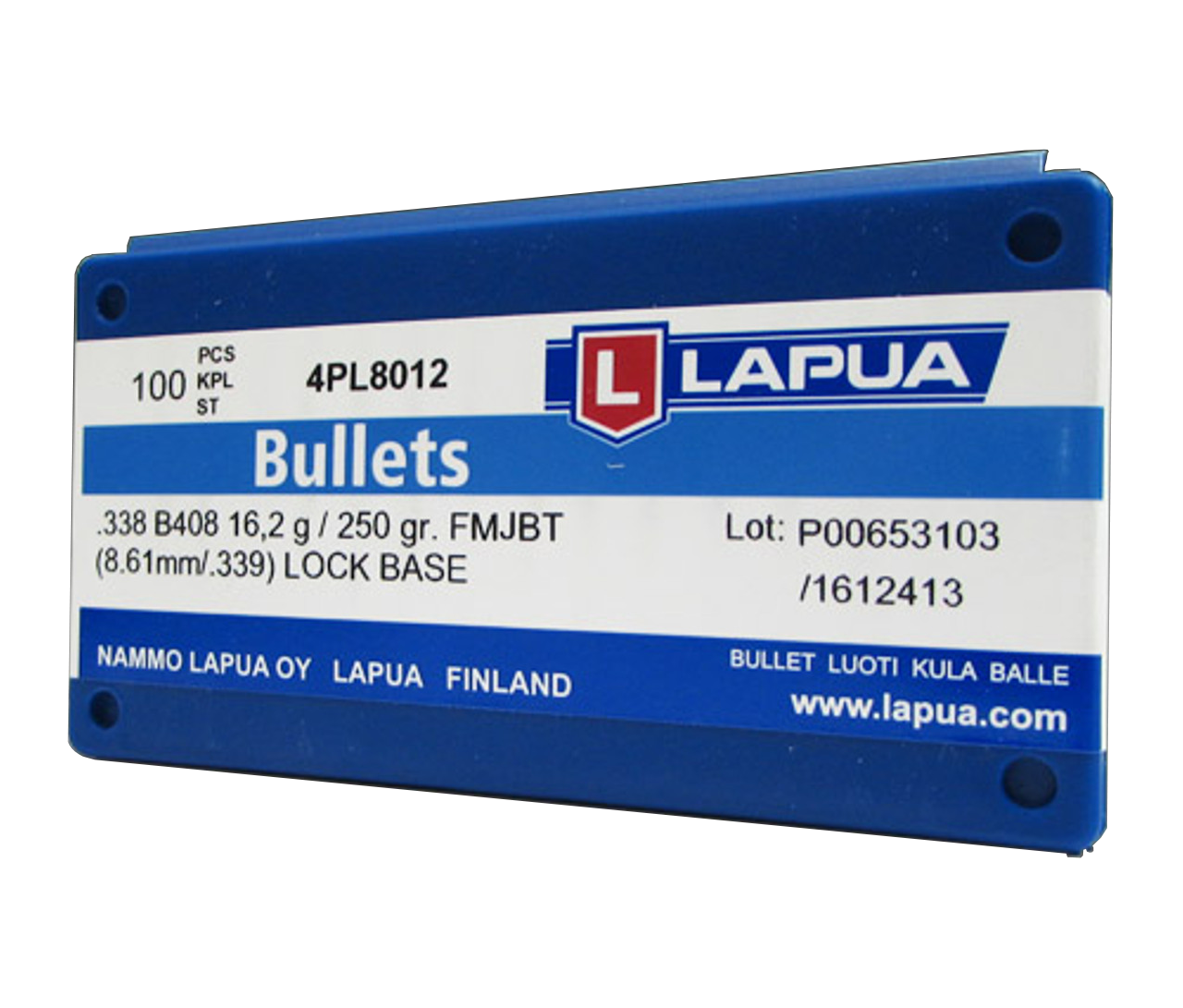 Lapua 4PL8012: 338 cal 250gr FMJBT 100/Box