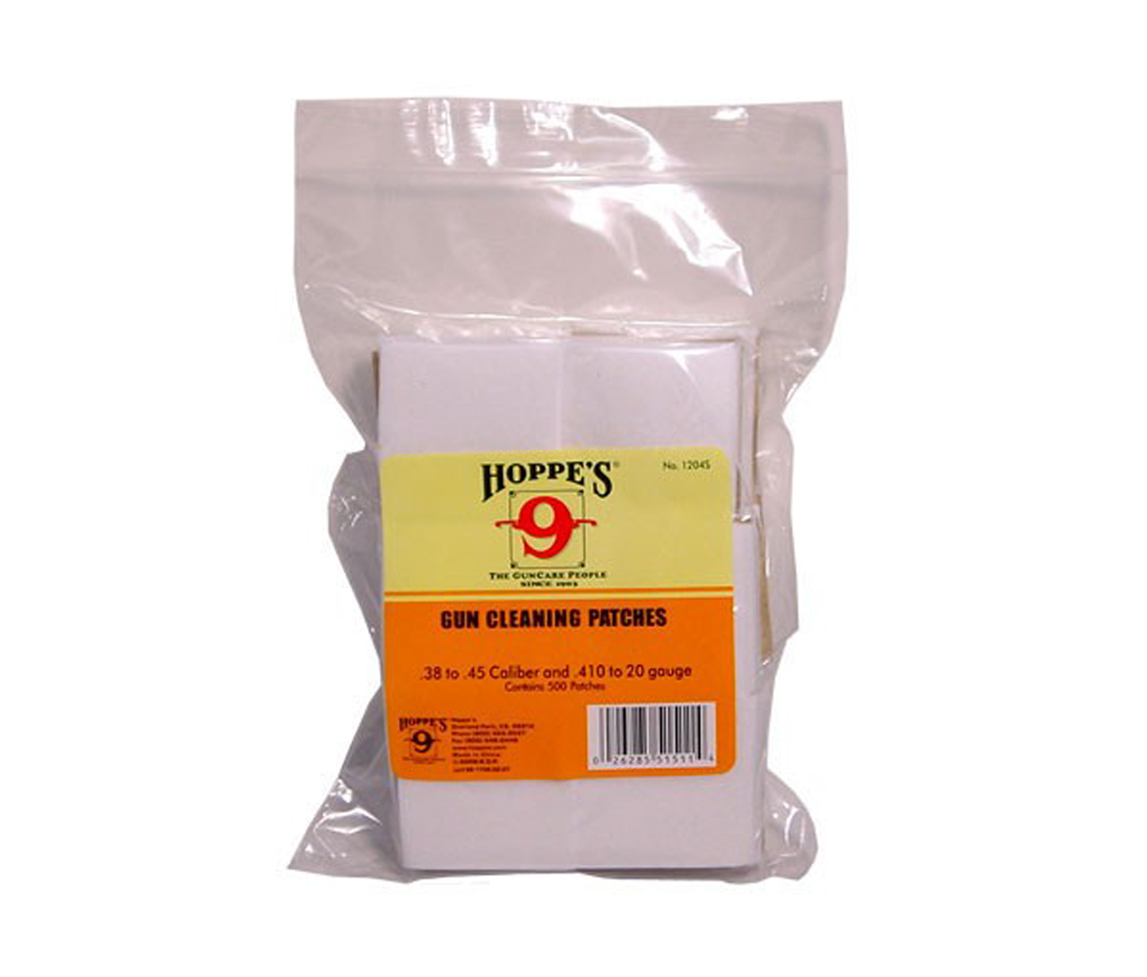 Hoppe's: Bore Cleaning Patches, .38 - .45, 410 - 20 Gauge, 500 pack