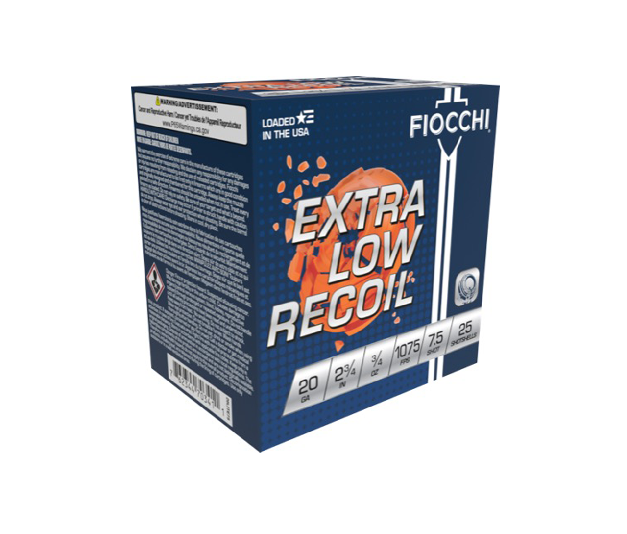 Fiocchi: Low Recoil Trainer, 20 Gauge, 2 3/4", 1075 fps,  7.5 Shot Size, 3/4 oz, 250/Case