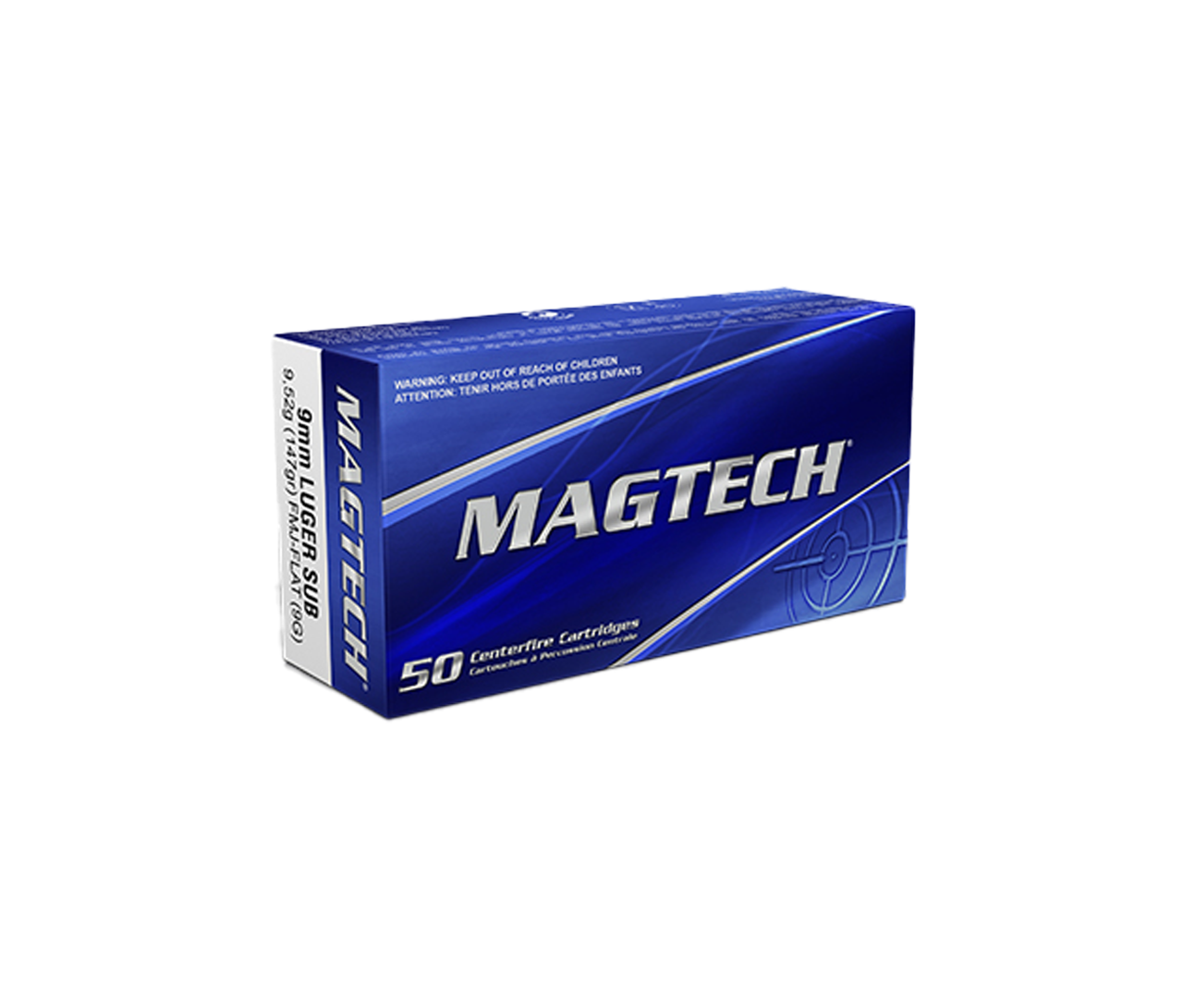 Magtech: 9mm Luger, 147gr, FMJ, Subsonic, Flat, 50/Box