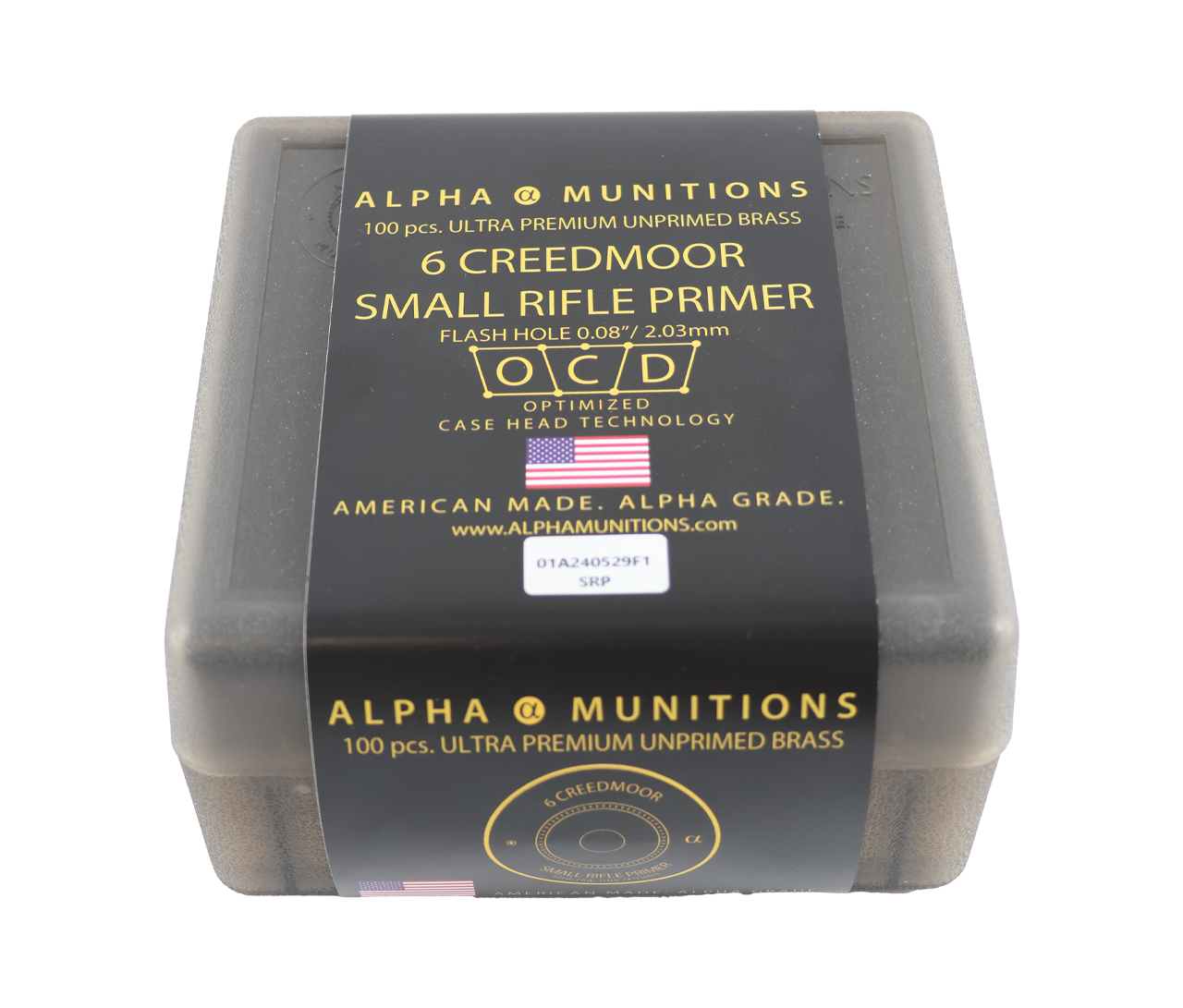Alpha Munitions: 6 Creedmoor, Small Rifle Primer, 100/Box