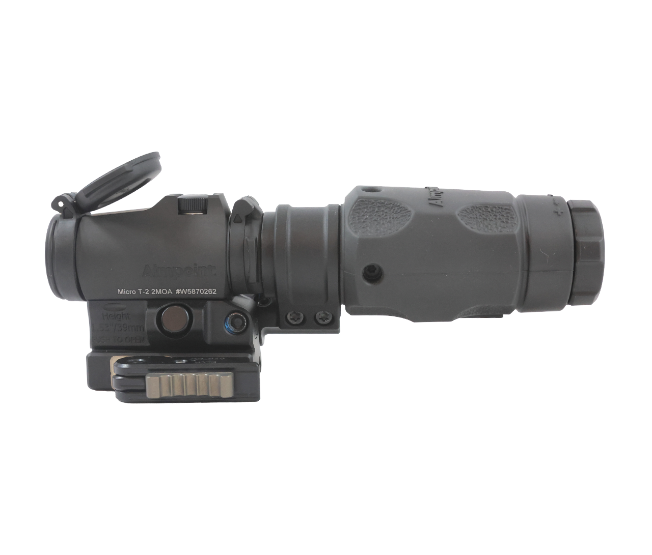 Spuhr QDF-20153Kit: QDF-20153 Mount, Aimpoint T-2 2MOA No Base, Magnifier 3xMag-1 (7 FOV), H39mm/1.53" PIC