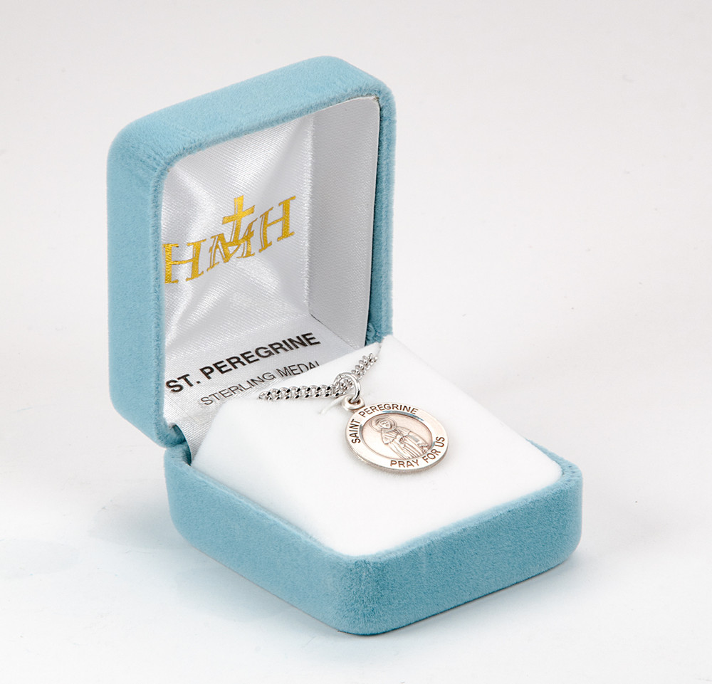 Patron Saint Peregrine Round Sterling Silver Medal | 1 - Holy Land Art ...