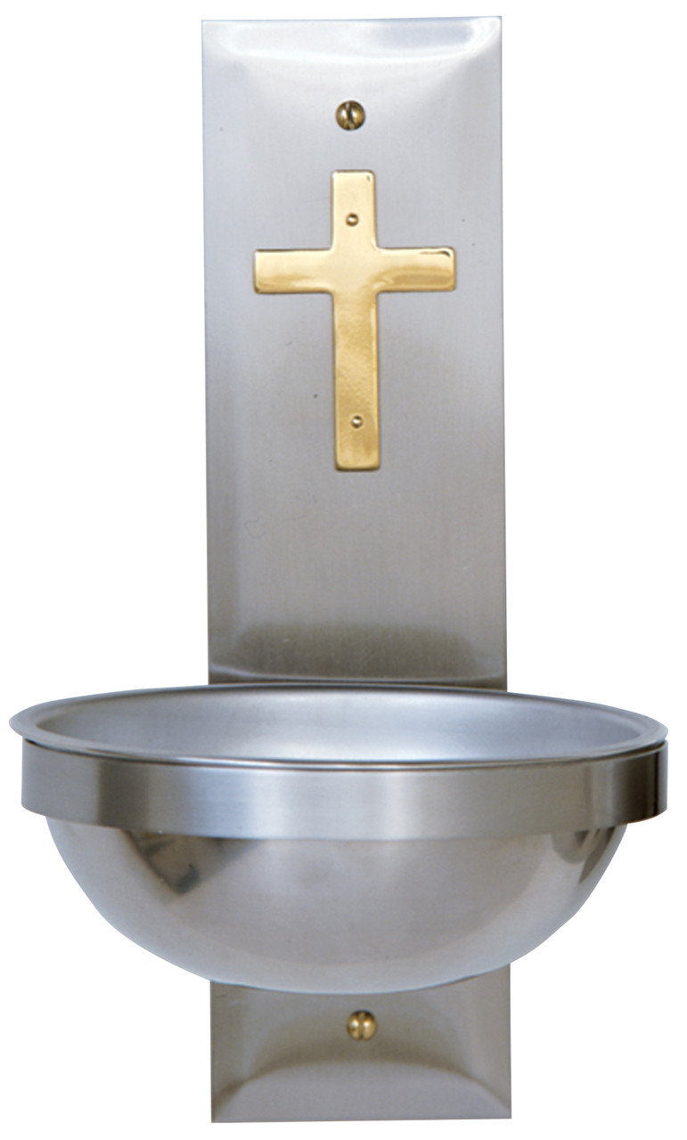 11" Holy Water Font with Brass Cross Stainless Steel Holy Land Art Company, LLC