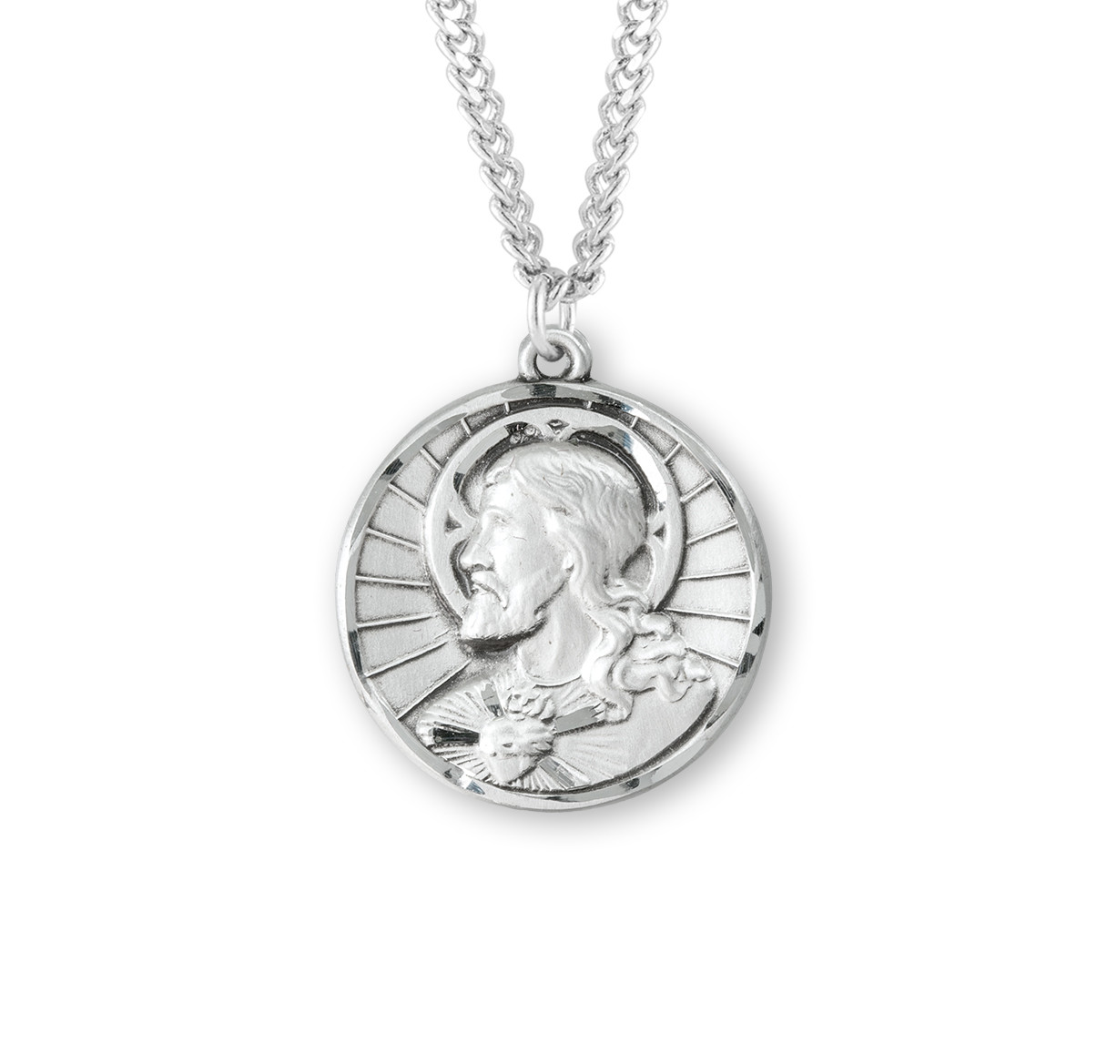 Sterling Silver Scapular Sacred Heart of Jesus Medal | 24" Chain - Holy ...