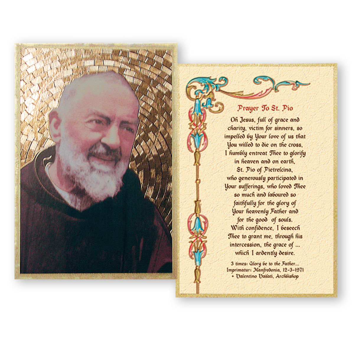 St. Pio Gold Foil Mosaic Plaque - Holy Land Art Company, LLC