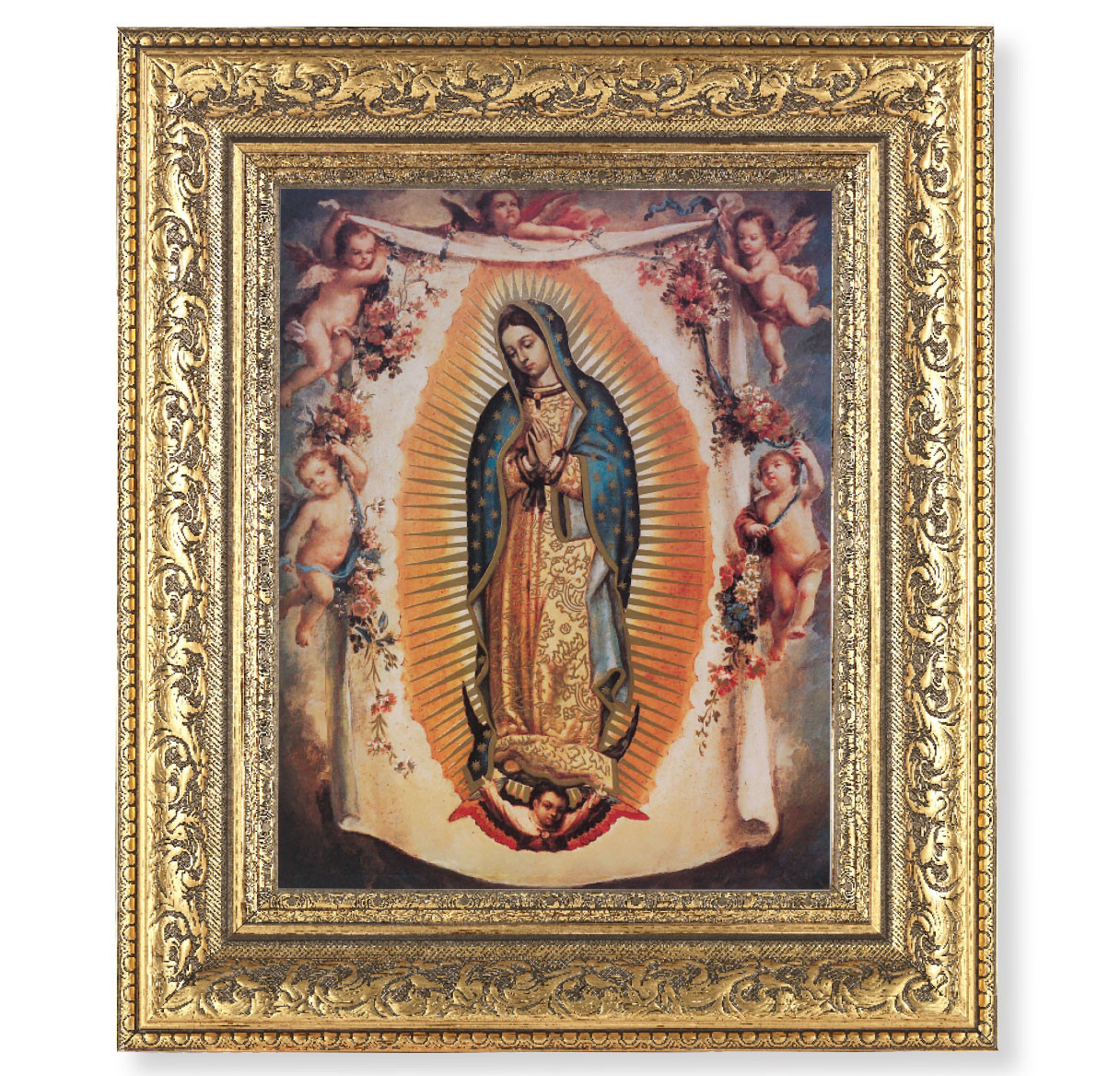 Our Lady of Guadalupe with Angels Gold-Leaf Antique Framed Art - Holy ...