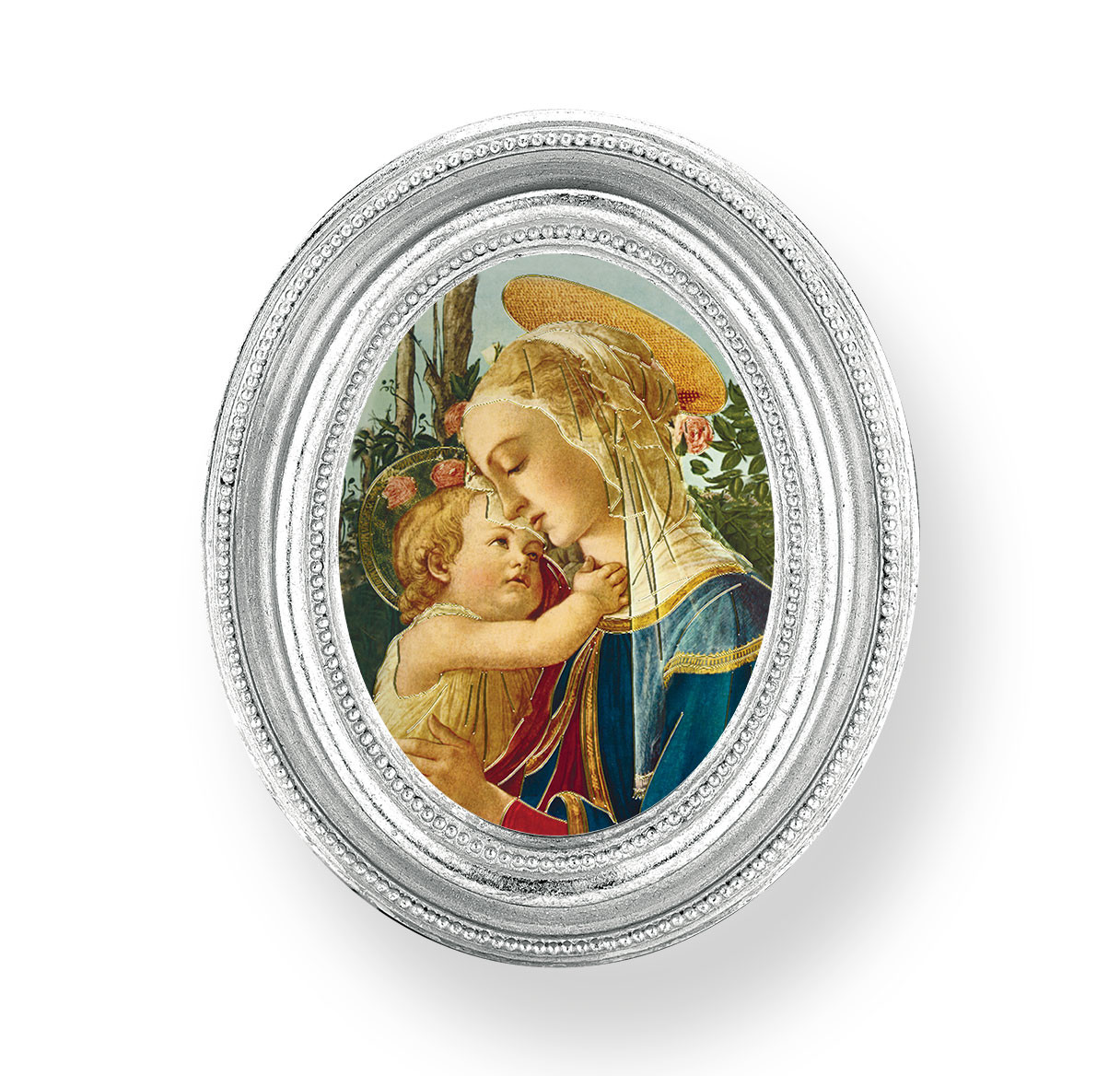 Madonna and Child Oval Framed Print | Silver Frame - Holy Land Art ...