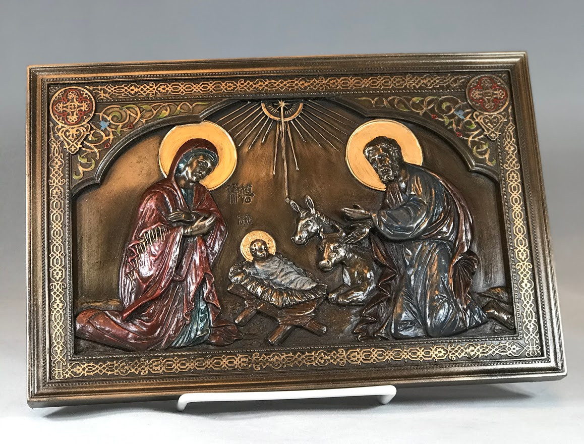 9" x 6" Nativity Wall Plaque HandPainted ColdCast Bronze Holy