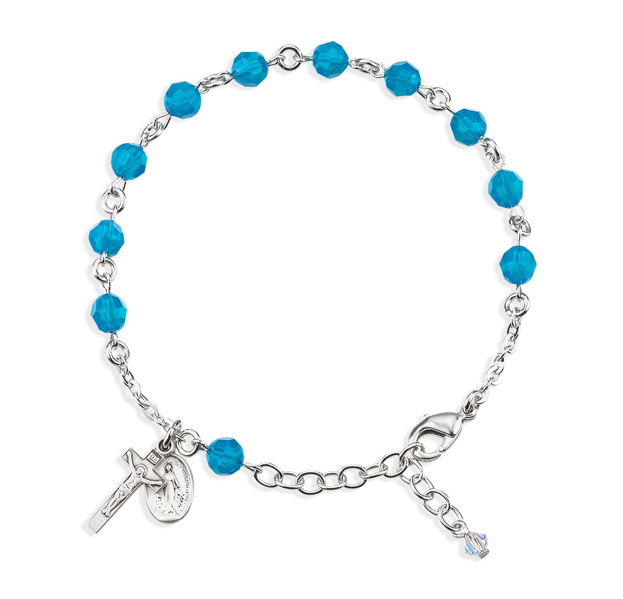 Sterling Silver Rosary Bracelet Created with 6mm Caribbean Blue