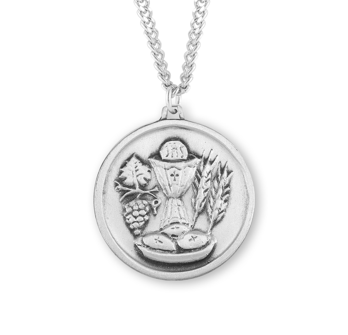 Sterling Silver Round Holy Communion Medal - Holy Land Art Company, LLC