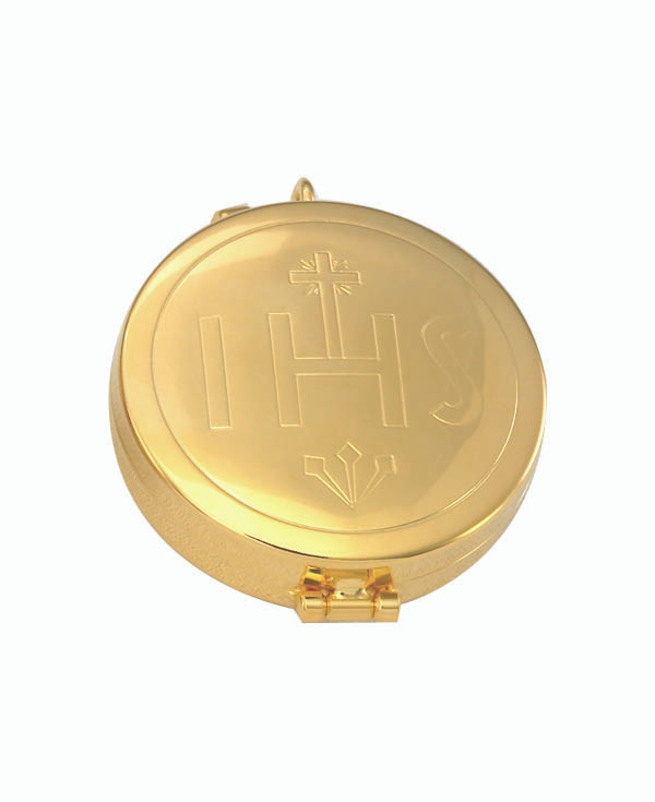 IHS Engraved Pyx | 24K Gold Plate | Holds 7 Hosts - Holy