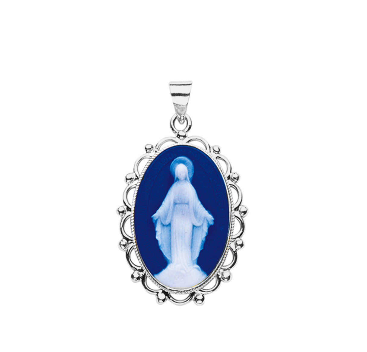 Miraculous Medal – Blue Sterling Silver Cameo | Holy Land Art