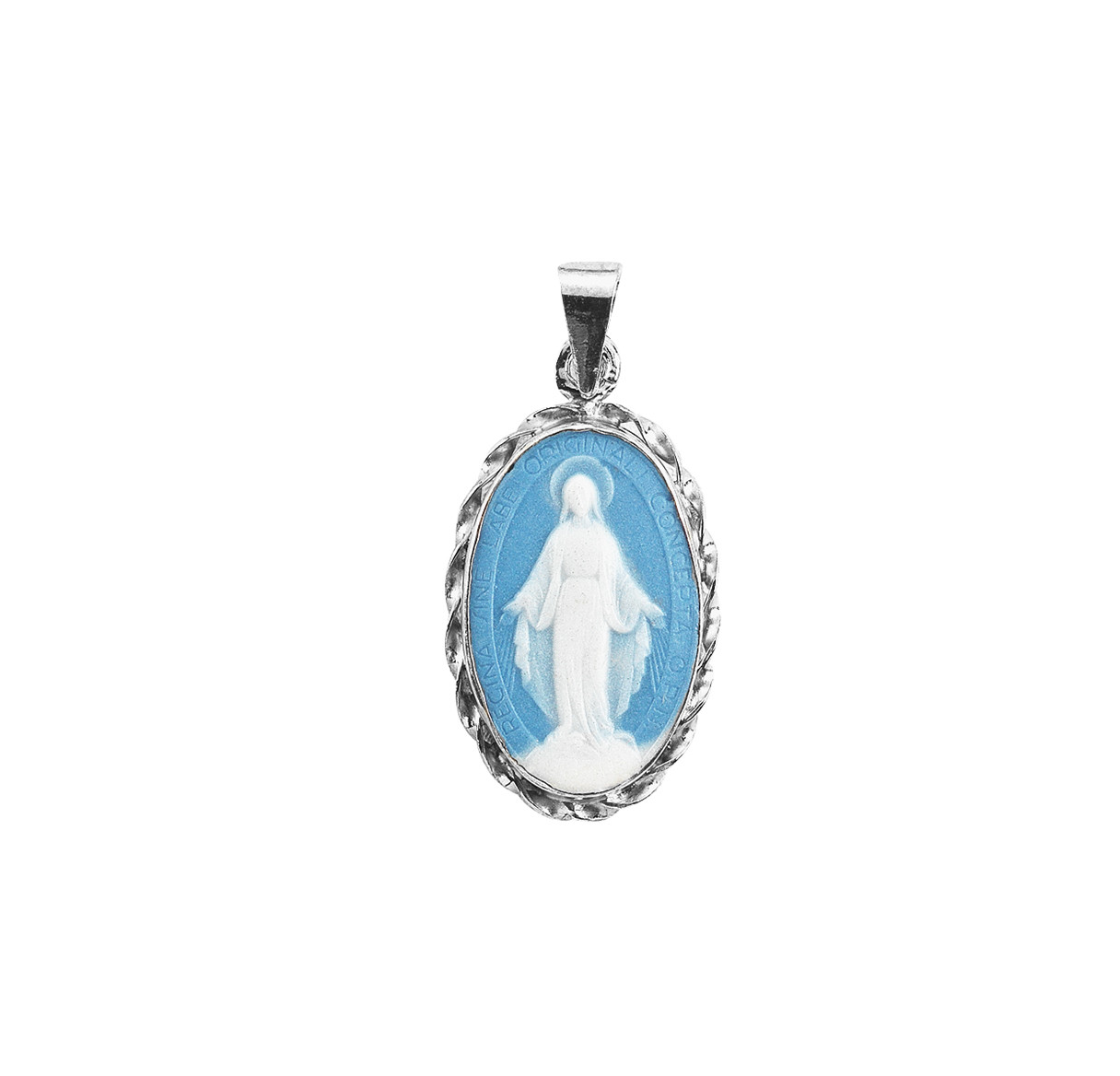 Light Blue Sterling Silver Cameo Miraculous Medal | Made In Italy | 18 ...