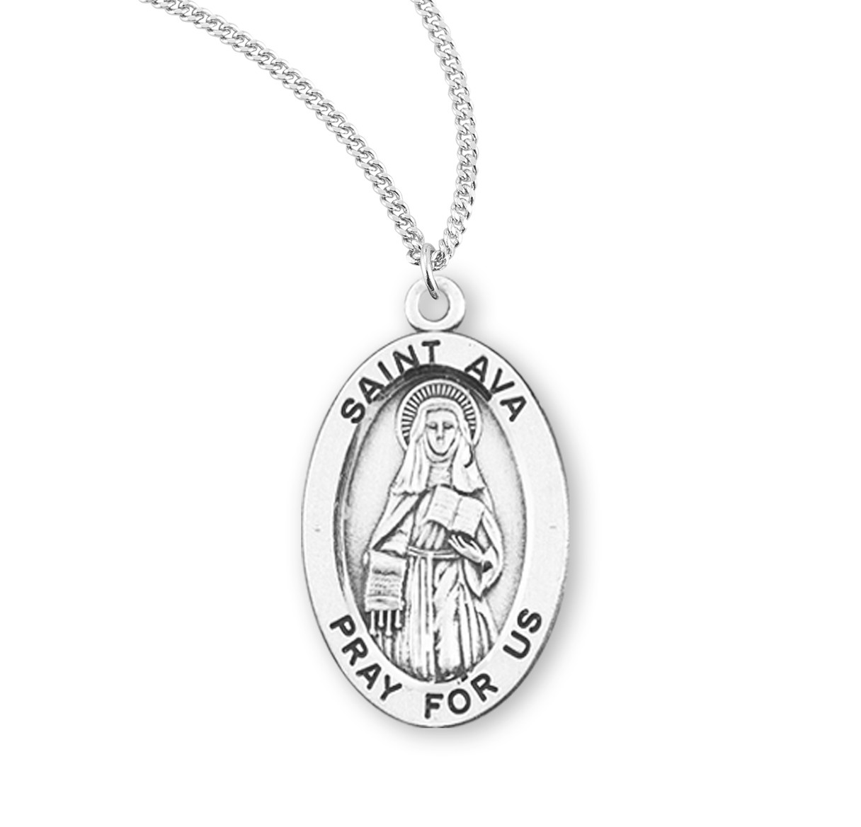 Patron Saint Ava Oval Sterling Silver Medal | 18" Chain - Holy Land Art ...