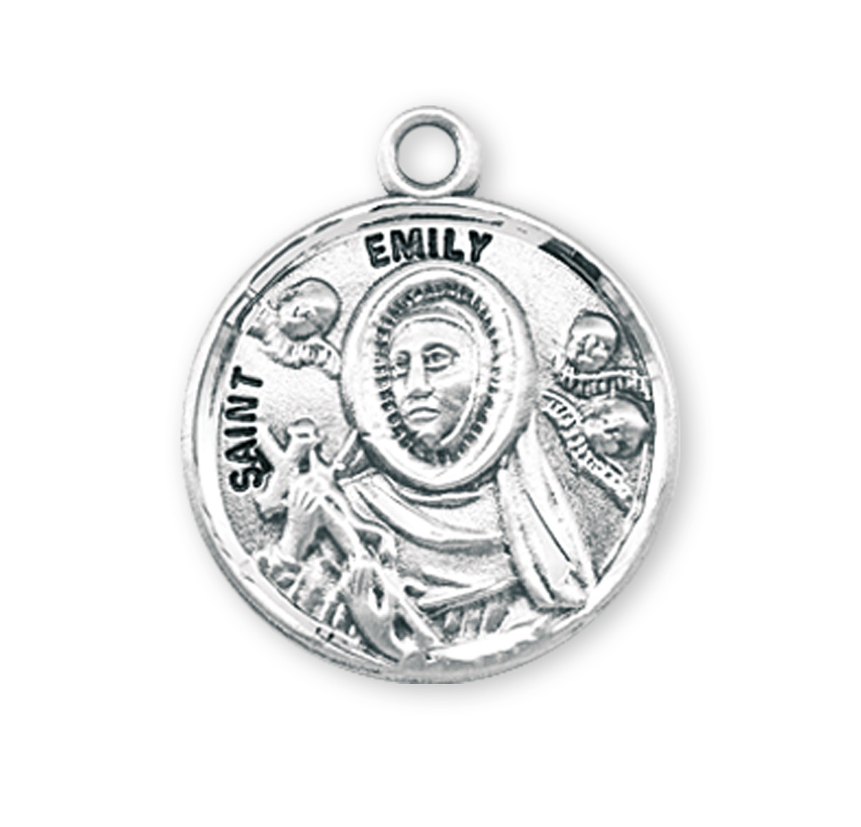 Patron Saint Emily Round Sterling Silver Medal | 18" Chain - Holy Land ...