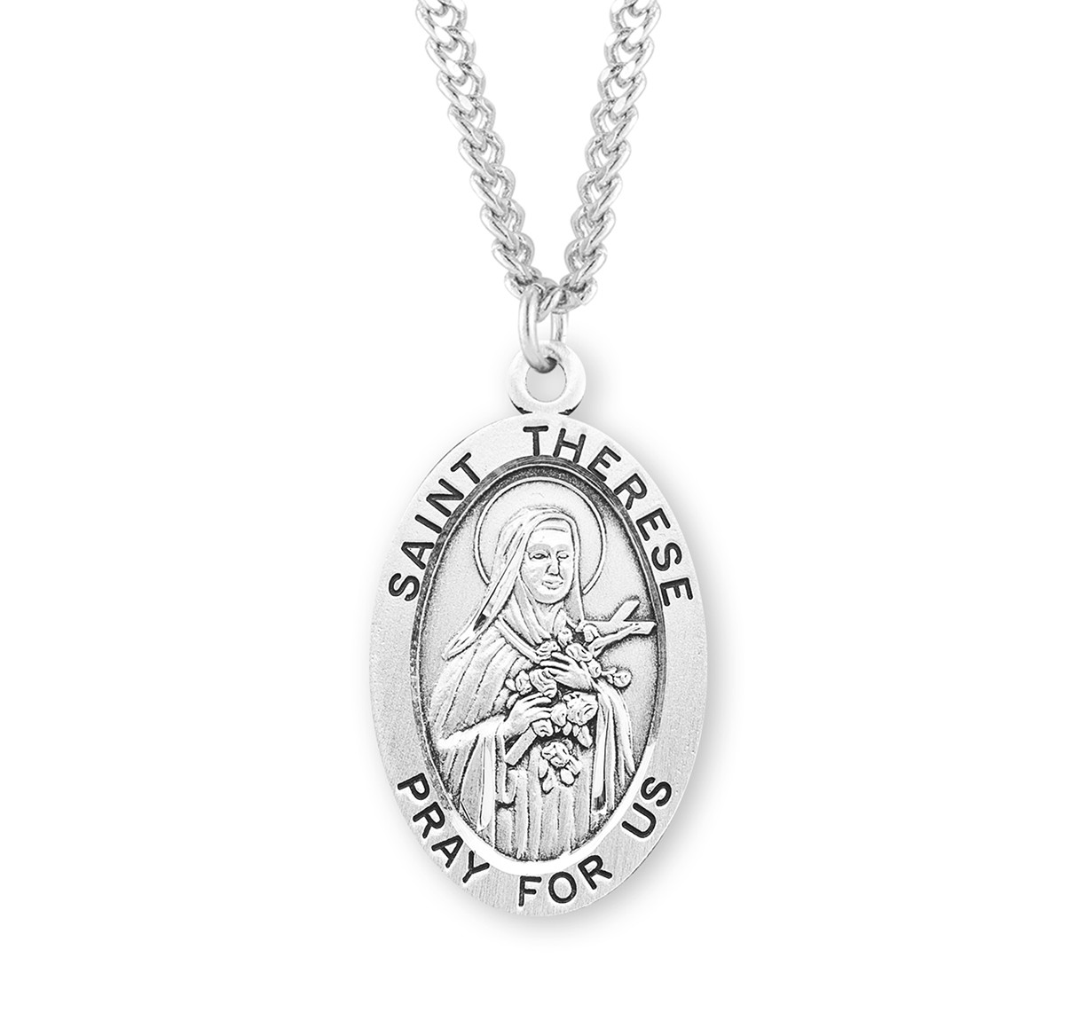 Patron Saint Therese of Lisieux Oval Sterling Silver Medal - Holy Land ...