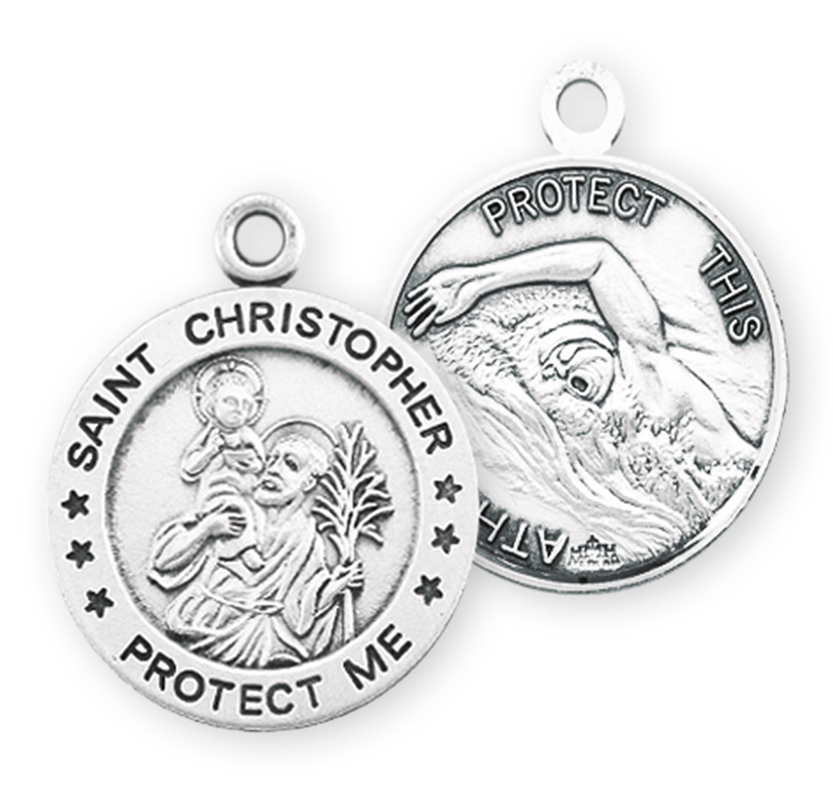 Saint Christopher Round Sterling Silver Swimming Male Athlete Medal ...
