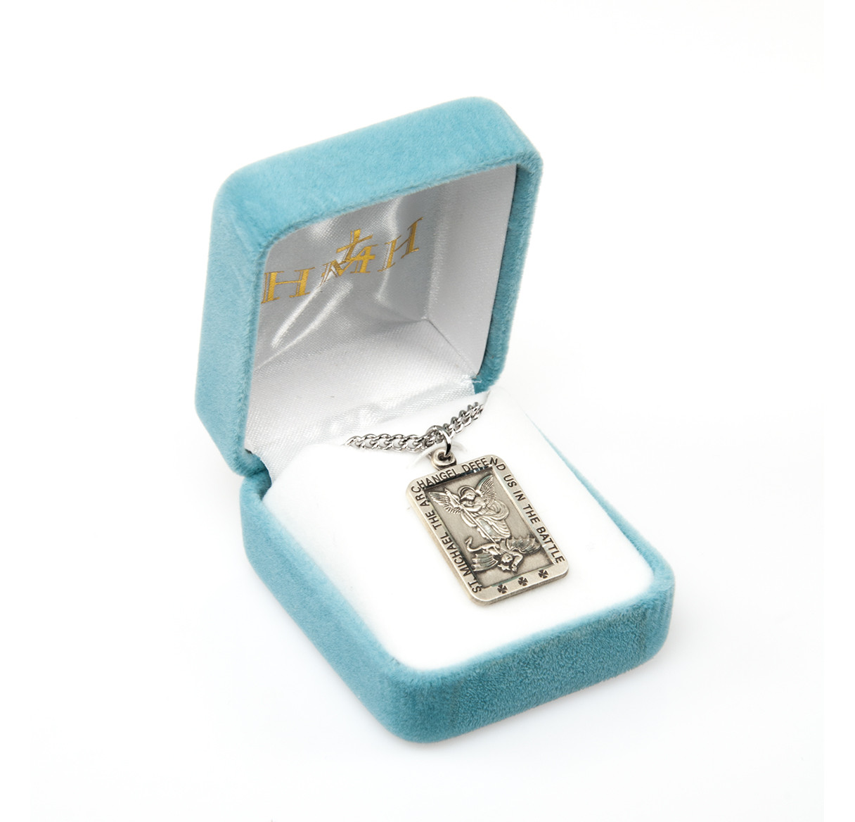 Saint Michael Rectangle Sterling Silver Medal - Holy Land Art Company, LLC
