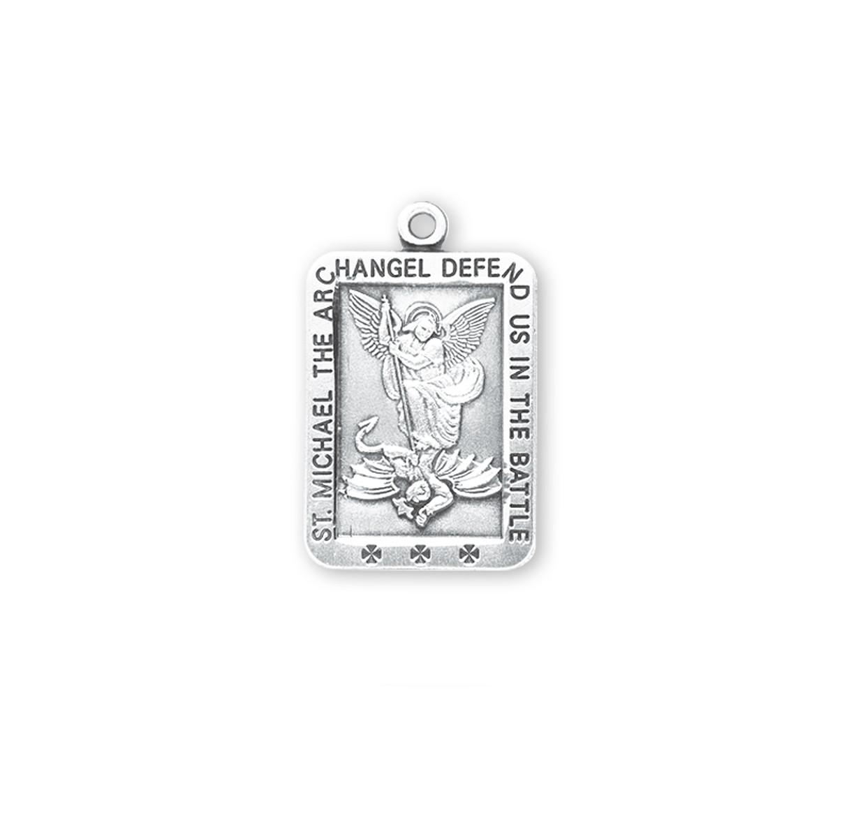 Saint Michael Rectangle Sterling Silver Medal - Holy Land Art Company, LLC