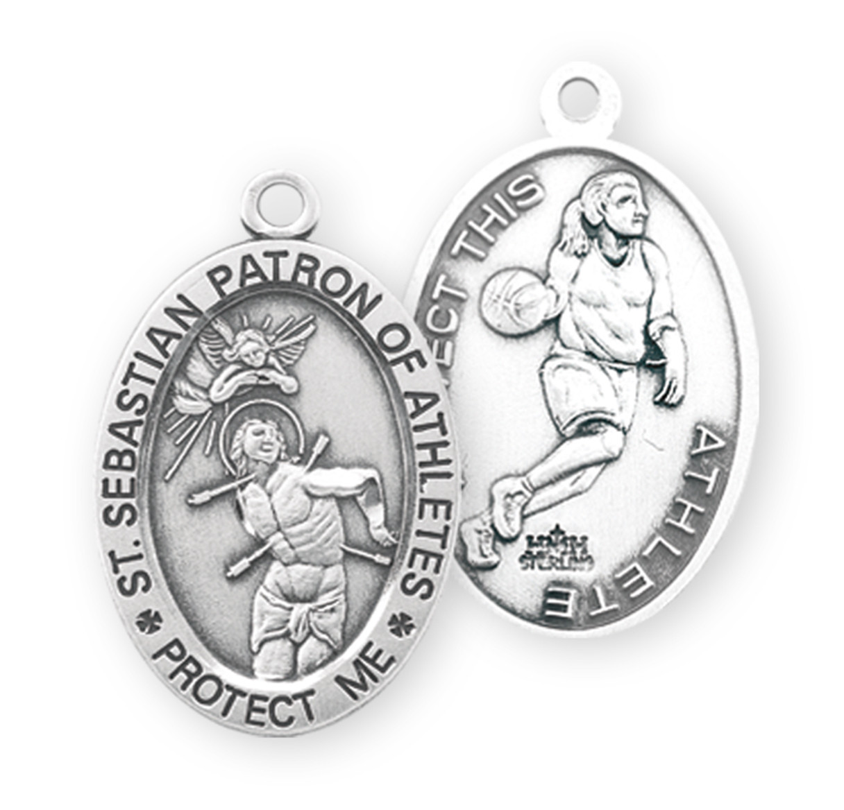 Saint Sebastian Oval Sterling Silver Female Basketball Athlete Medal ...