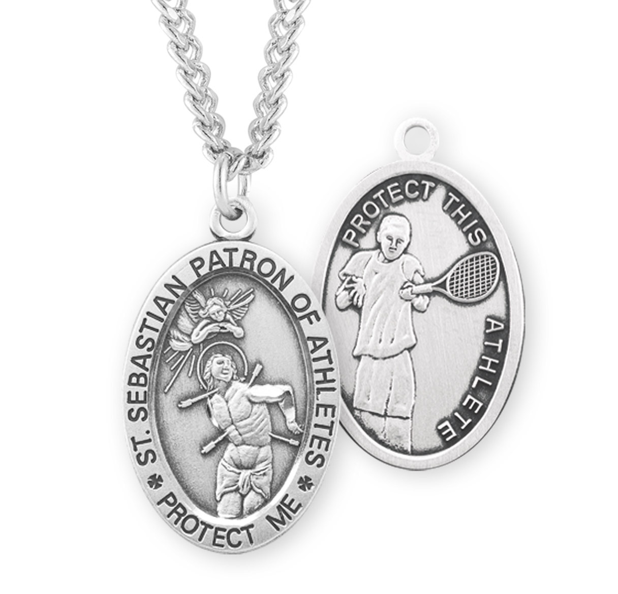 Saint Sebastian Oval Sterling Silver Tennis Male Athlete Medal - Holy ...