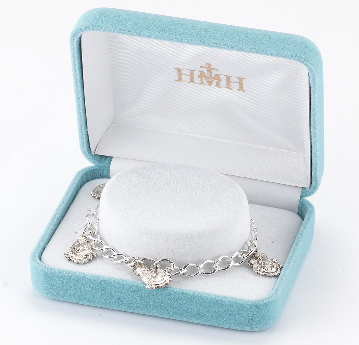 Solid Sterling Silver Charm Saint Medals Bracelet - Holy Land Art ...
