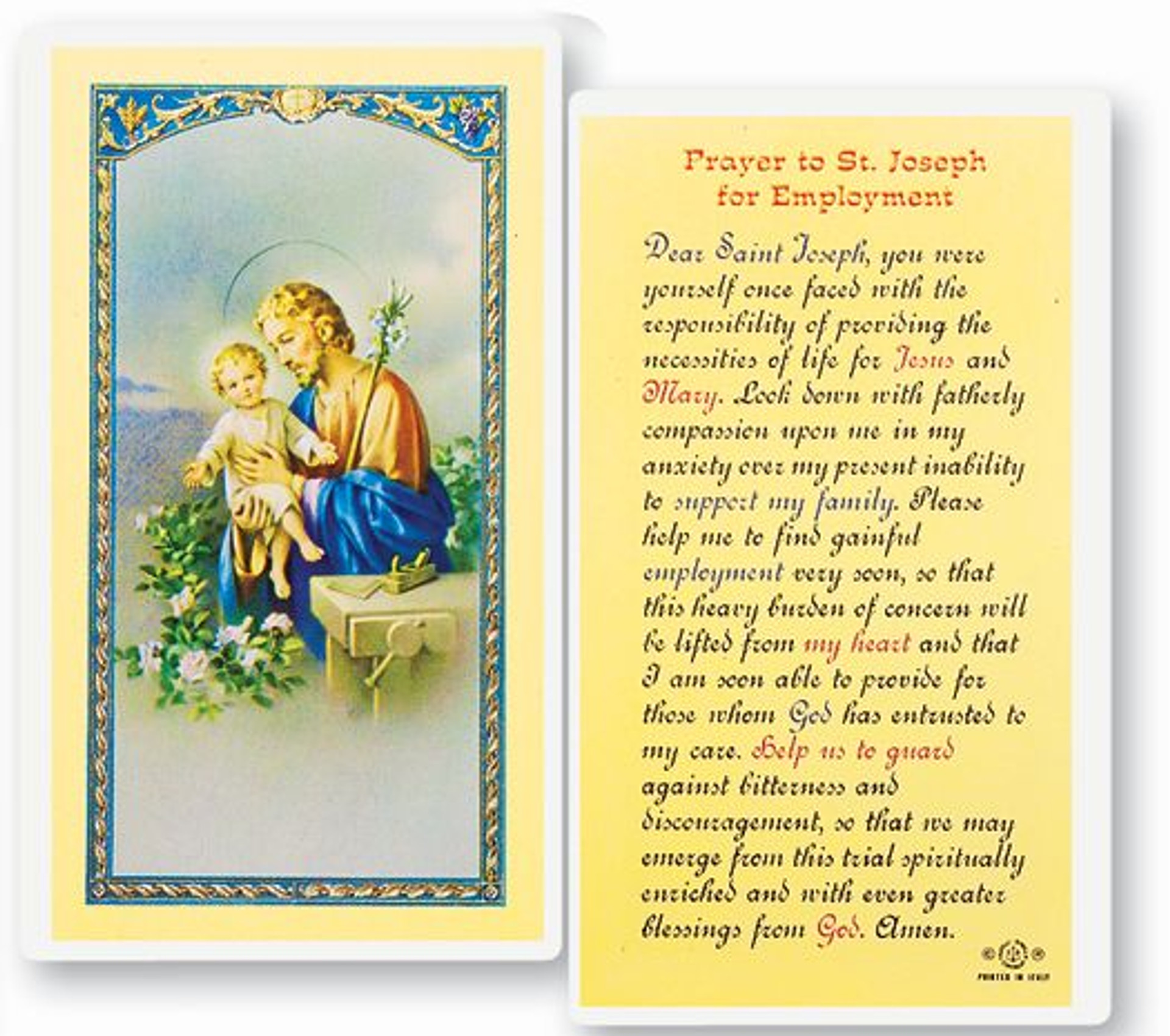 Prayer to St. Joseph Terror of Demons Holy Card Holy Land Art Company, LLC