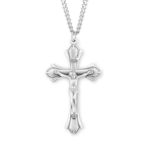 Sterling Silver Flare End Crucifix | 24" Endless Curb Chain