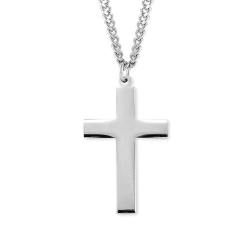 Sterling Silver High Polished Plain Cross | 24" Endless Curb Chain