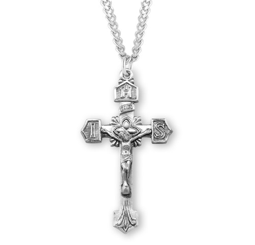 Sterling Silver IHS Crucifix | 24" Endless Curb Chain